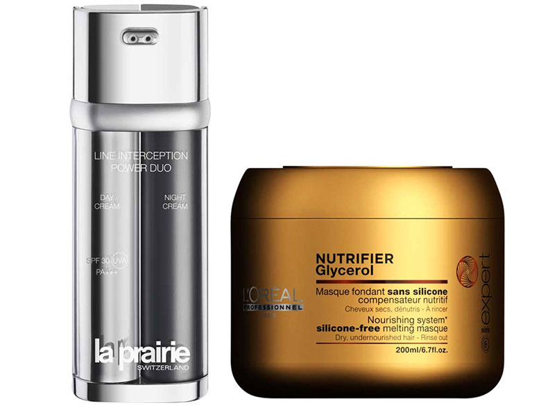 La Prairie Line Interception Power Duo, $490; L’Oréal Professionnel Série Expert Nutrifier Glycerol Masque, $34.