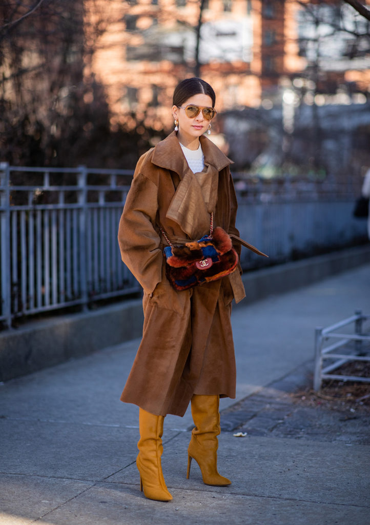 NEW YORK, NEW YORK - FEBRUARY 09: Lainy Heday is seen wearing brown coat outside Adeam during New York Fashion Week Autumn Winter 2019 on February 09, 2019 in New York City. (Photo by Christian Vierig/Getty Images)