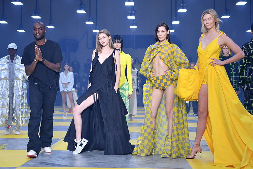 PARIS, FRANCE - FEBRUARY 28: Designer Virgil Abloh, Gigi Hadid, Bella Hadid and Karlie Kloss during the finale of the Off-White show as part of the Paris Fashion Week Womenswear Fall/Winter 2019/2020 on February 28, 2019 in Paris, France. (Photo by Pascal Le Segretain/Getty Images)